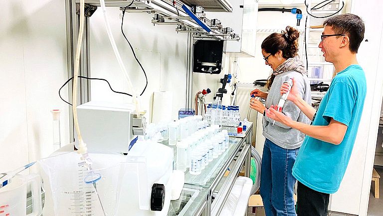 The water samples are analyzed in the laboratory. 